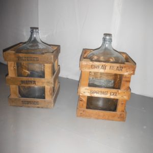 <font color=red>SOLD</font> - 2 Antique Water Jugs in Wooden Crate