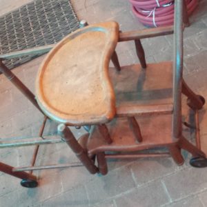 <font color=red>SOLD</font> - Wood High Chair with Wheels (Transforms into a Playpen)