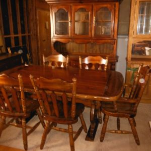 Pine Dining Table with 6 Chairs and Hutch