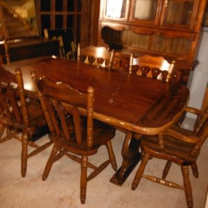 Pine Dining Table with 6 Chairs and Hutch